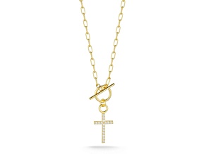 Sterling Statements 14K Yellow Gold Over Sterling Silver Cubic Zirconia Cross Paperclip Necklace