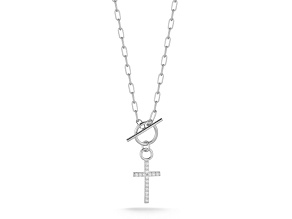 Sterling Statements Rhodium Over Sterling Silver Cubic Zirconia Cross Paperclip Chain Necklace