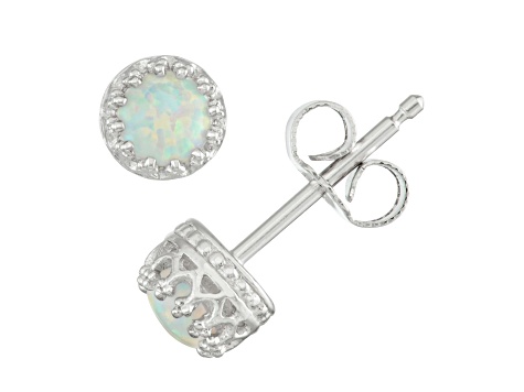 White Lab Created Opal Sterling Silver Children's Stud Earrings 0.26ctw