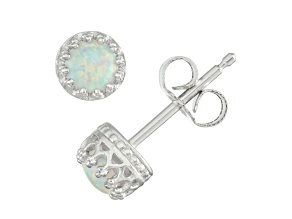 Round Lab Created Opal Sterling Silver Children's Stud Earrings 0.26ctw