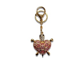 Gold Tone Fuchsia Rose Crystal Turtle Key Chain