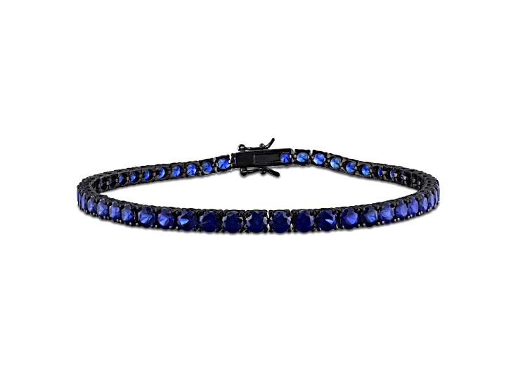 Lab Created Blue Sapphire Black Rhodium Plated Sterling Silver Unisex Tennis Bracelet 17ctw