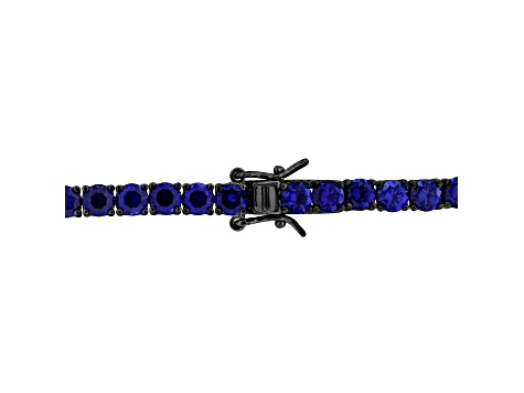 Lab Created Blue Sapphire Black Rhodium Plated Sterling Silver Unisex Tennis Bracelet 17ctw