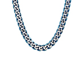 Men's Two-tone Stainless Steel and Blue Ion-Plated Cuban Link Chain Necklace