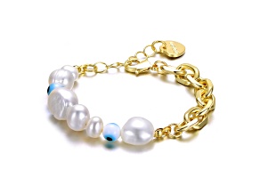 Kids 14k Yellow Gold Plated over Brass with Freshwater Pearls and Beads Bracelet