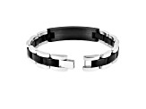 Mens Stainless Steel, Black Leather and Carbon Fiber Link Bracelet