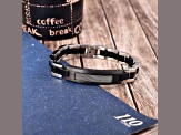 Mens Stainless Steel, Black Leather and Carbon Fiber Link Bracelet