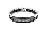 Mens Stainless Steel, Black Leather and Carbon Fiber Link Bracelet