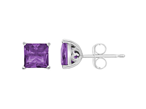 6mm Square Cut Amethyst Rhodium Over Sterling Silver Stud Earrings