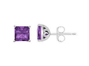 6mm Square Cut Amethyst Rhodium Over Sterling Silver Stud Earrings