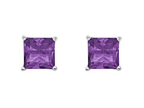 6mm Square Cut Amethyst Rhodium Over Sterling Silver Stud Earrings