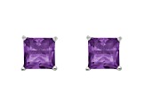 6mm Square Cut Amethyst Rhodium Over Sterling Silver Stud Earrings