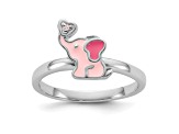 Rhodium Over Sterling Silver Pink Enamel and Cubic Zirconia Elephant Children's Ring