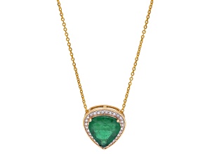 3.53 Ctw Emerald With 0.21 Ctw White Diamond Pendant With Chain in 14K YG