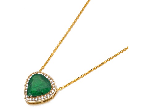 3.53 Ctw Emerald With 0.21 Ctw White Diamond Pendant With Chain in 14K YG