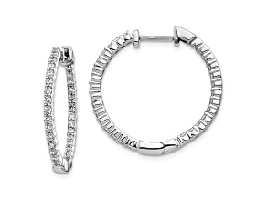 Rhodium Over 14K White Gold Oro Spotlight Lab Grown Diamond SI+, H+, In and Out Hinged Hoop Earrings
