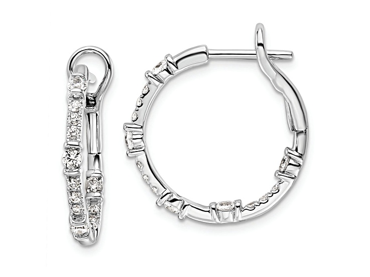 Rhodium Over 14K White Gold Lab Grown Diamond SI1/SI2, In and Out Hoop Earrings