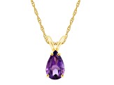 8x5mm Pear Shape Amethyst 14k Yellow Gold Pendant With Chain