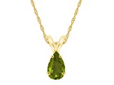 8x5mm Pear Shape Peridot 14k Yellow Gold Pendant With Chain