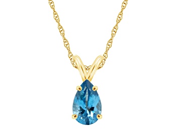 Picture of 8x5mm Pear Shape Blue Topaz 14k Yellow Gold Pendant With Chain