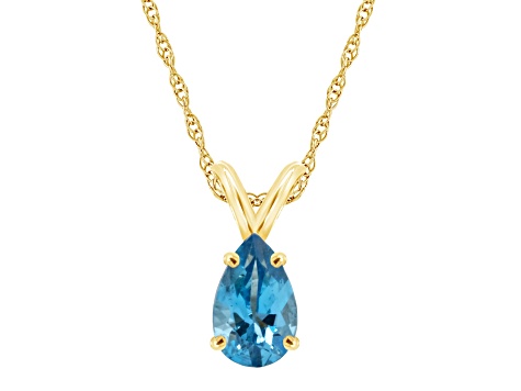 8x5mm Pear Shape Blue Topaz 14k Yellow Gold Pendant With Chain