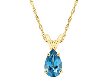Picture of 8x5mm Pear Shape Blue Topaz 14k Yellow Gold Pendant With Chain