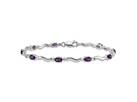 Rhodium Over 10k White Gold Diamond and Amethyst Bracelet