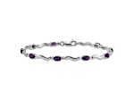 Rhodium Over 10k White Gold Diamond and Amethyst Bracelet