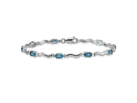 Rhodium Over 10k White Gold Fancy Diamond and Blue Topaz Bracelet