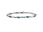 Rhodium Over 10k White Gold Fancy Diamond and Blue Topaz Bracelet