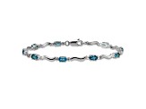 Rhodium Over 10k White Gold Fancy Diamond and Blue Topaz Bracelet