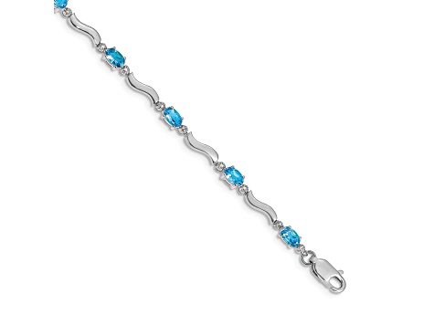 Rhodium Over 10k White Gold Fancy Diamond and Blue Topaz Bracelet