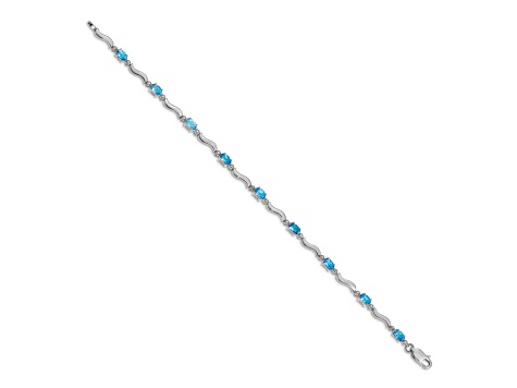 Rhodium Over 10k White Gold Fancy Diamond and Blue Topaz Bracelet