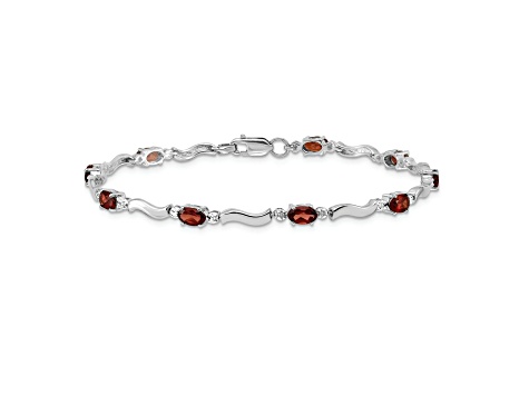 Rhodium Over 10k White Gold Fancy Diamond and Garnet Bracelet