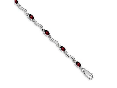 Rhodium Over 10k White Gold Fancy Diamond and Garnet Bracelet