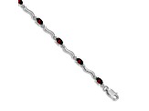 Rhodium Over 10k White Gold Fancy Diamond and Garnet Bracelet