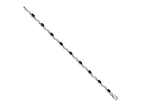 Rhodium Over 10k White Gold Fancy Diamond and Garnet Bracelet