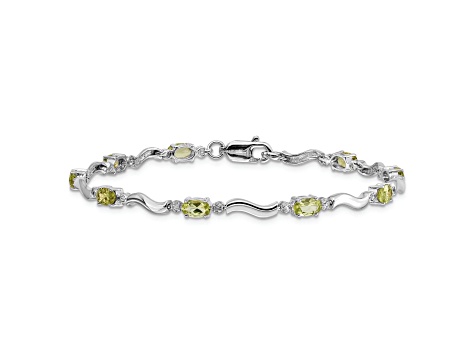 Rhodium Over 10k White Gold Fancy Diamond and Peridot Bracelet