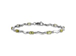 Rhodium Over 10k White Gold Fancy Diamond and Peridot Bracelet
