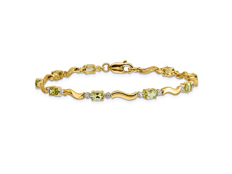 10k Yellow Gold and Rhodium Over 10k Yellow Gold Fancy Diamond, Peridot Bracelet