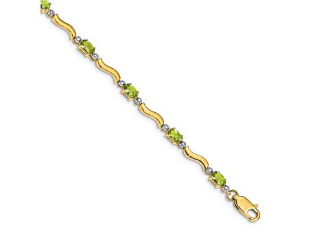 10k Yellow Gold and Rhodium Over 10k Yellow Gold Fancy Diamond, Peridot Bracelet