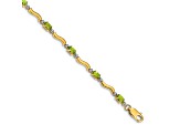 10k Yellow Gold and Rhodium Over 10k Yellow Gold Fancy Diamond, Peridot Bracelet