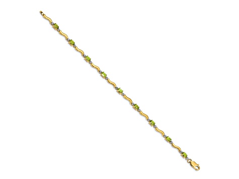 10k Yellow Gold and Rhodium Over 10k Yellow Gold Fancy Diamond, Peridot Bracelet