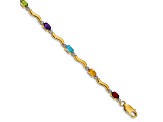 10k Yellow Gold and Rhodium Over 10k Yellow Gold Diamond and Multi-Gemstone Bracelet