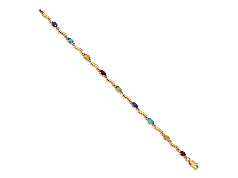 10k Yellow Gold and Rhodium Over 10k Yellow Gold Diamond and Multi-Gemstone Bracelet