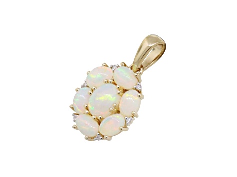 Ethiopian Opal and White Diamond 14K Yellow Gold Pendant 1.95ctw