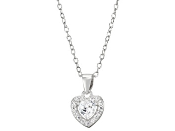 Picture of White Cubic Zirconia Rhodium Over Sterling Silver Children's Heart Pendant With Chain 0.49ctw