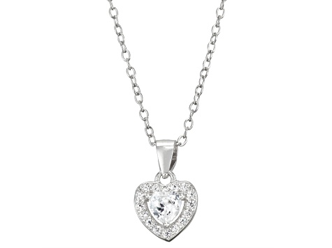 White Cubic Zirconia Rhodium Over Sterling Silver Children's Heart Pendant With Chain 0.49ctw