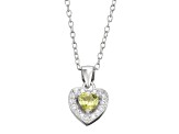 Green And White Cubic Zirconia Rhodium Over Silver Children's Heart Pendant With Chain 0.49ctw