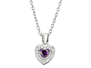 Picture of Purple And White Cubic Zirconia Rhodium Over Silver Children's Heart Pendant With Chain 0.49ctw
